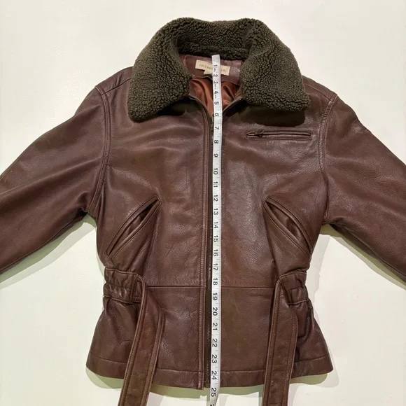 Colebrook & Co Vintage Women's Brown Leather Bomber Jacket Shearling Collar - Picture 6 of 14